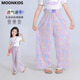 moonkids女童冰丝防蚊裤夏季薄款裤子儿童阔腿裤2025夏装凉感大童洋气长裤 15290紫色阔腿裤+9889白色短袖 160 cm