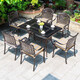 Fapolite Outdoor Tisch und Stuhl Balkon im Freien Aluminium Legierung Freizeit Innenhof und Stuhl Kombination Garten Eisen Guss Aluminium Villa Möbel 4 Stühle + 100 cm Orchideen schnitzen runden Tisch
