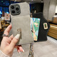 酷派德深空灰小羊皮零钱包适用iPhone14promax手机壳苹果13pro可背带斜挎绳12插卡包15新款女xs/xr防 【深空灰小羊皮零钱卡包】+手提绳+皮质链条挂绳 iPhone 15