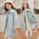 Disney Girls Wolljacke Herbst und Winter neuer koreanischer Stil verdickter Baumwollwölfungsmantel mit mittlerer Länge modischer Frühling und Herbst hellblau [Baumwollfutter] 160