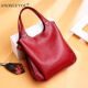ANDSEEYOU full genuine leather casual wing bag vertical handbag women's simple first layer cowhide large capacity shoulder bag large bag soft leather red This model is a large bag that can hold A4