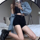 Miao Yijia Black Shorts Women's Autumn and Winter High Waist Denim Shorts Slimming Hot Pants Showing Long Legs with Boots Hot Girl Shorts Black Denim Shorts M Recommended 90-110 Jin Jin is equal to 0.5 kg