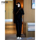 Majiaomei (Majiaomei) sweatshirt women's casual sports suit for women 2025 spring and autumn new women's clothing Korean loose slim hooded top for women 9708 black (zipper) XL
