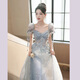 Li Baixin blue evening dress banquet light luxury niche temperament high-end advanced sense art test host adult ceremony for women spring blue M recommended 90-100Jin Jin equals 0.5 kg