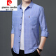 Pier Cardin Pure Cotton High Elastic Langarmed Hemd Herren Frühling und Herbst mittleren Alters und ältere Männerplaid lou lous großer Baumwollhemd 6626 Blauer Dünnstil 175/XL empfohlen 135-145jin [Jin gleich 0,5 kg]