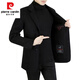 皮尔卡丹（pierre cardin）[鹅绒内胆]100%羊毛双面呢男士毛呢大衣呢子外套男短款秋季冬款 黑色【9131鹅绒内胆-100羊毛】 170/84A [M-120斤以内]