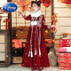 迪士尼女童汉服冬季加厚连衣裙2024新款中大童复古喜庆拜年服儿童唐装冬 9855红色加厚+毛领 140
