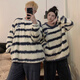 Mengdong Korean Stitch Cartoon Couple Pajamas for Men and Women Autumn and Winter Plus Velvet Thickened Striped Plush Home Clothes Two-piece Set TM#8920 Striped Stitch 2XL Men's Style (145-170 Jin Jin is equal to 0.5 kg)