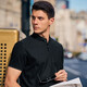 Mr. Cloth Fashion Stand Collar Pure Cotton Men's T-shirt Spring and Summer New Slim Black Short Sleeve Business Casual AT12023 Black 2XL (185)