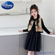 Disney Girls' Dress Spring and Autumn Style Children's Western Style Chinese Style Princess Dress Suit Middle and Older Children's Tang Suit Two-piece Trendy Black Suit Vest + Dress 170 Size