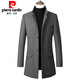 Pierre Cardin woolen windbreaker men's mid-length windbreaker autumn and winter British woolen woolen coat men's thickened cotton knitted 9002 cottoned and thickened gray 175/L