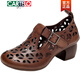 Katile Crocodile Trendy Brand 2025 Frühlings- und Sommer Neue echte Leder Ethnische Style Retro Hollow Damenschuhe Single Schuhe Dicke Absatz im mittleren Alter Dunkelbraun 36