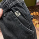 2025 spring and summer elastic elastic waist tether thin jeans men's loose small feet harem pants drawstring dad pants trendy 8802 black thin 38 (recommended 185-210Jin [Jin equals 0.5 kg])