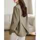 Demana Luxurious and Slim Spring and Autumn Suit Collar Loose Long Sleeve TR Slit Suit Jacket Women's Short Light Green L