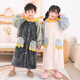 Children's pajamas autumn and winter bathrobe coral velvet lengthened to ankles thickened flannel dinosaur boys and girls home clothes small dinosaur hooded dark green thickened coral velvet 160