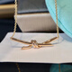 Fat Donglai's same style 18k gold smile necklace Knot rope for women, light luxury and simple K gold rose gold bow silver T-band diamond necklace rose gold