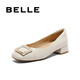 Belle Square Button High Heels Fraueneinkaufszentrum gleiche Style Schaffell Leichtmund Single Schuhe Z8B1DCQ3 Beige 36