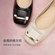 Belle Square Button High Heels Fraueneinkaufszentrum gleiche Style Schaffell Leichtmund Single Schuhe Z8B1DCQ3 Beige 36