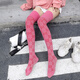 Ji Yafu European and American bright silk knitted mid-length stockings over the knee thickened beautiful legs pile socks lettering women Korean trend pink (bright silk over the knee style) one size