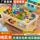 Zhuque solid wood building block table children's intelligence development brain-operating large particles building blocks educational assembly multi-functional toy game table 1O6 solid wood table/1 chair/car park/698 size particles