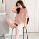 Langsha Pajamas (Langsha) Pantalage de coton modal de printemps pour femmes Vêtements de maison à manches courtes pour la mère de la mère Mère Mother Cardigan Loose Uster uster 723 Rose clair M [155-162 cm / 80-105jin [Jin est égal à 0,5 kg]]]]