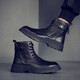 JUKUANG [top layer cowhide] 2023 new men's boots genuine leather Martin boots men's winter British style high top plus velvet men's shoes black single shoes 723 38