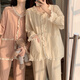 浪莎甜美2025春夏夏季提花棉质睡衣少女新款长袖长裤套装公主风家居服 带胸垫9904#杏色 M 建议80-100斤