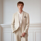 Guillaume de Mons Aojia casual suit men's linen off-white business suit jacket handsome single suit top 2024 spring and summer off-white two-piece set top + trousers 48