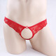 Sexy underwear men's sexy underwear ultra-thin transparent lace tulle front opening revealing hollow low-waist sexy shorts men's crotchless thong sexy pants red one size