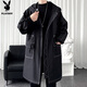 Playboy (PLAYBOY) windbreaker men's mid-length spring and autumn new high-end authentic trendy coat jacket men's hooded loose top men Z-401HHF262 black plus velvet L
