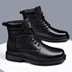 KLWP Martin boots men's genuine leather wool warm cotton boots high top layer cowhide work clothes outdoor thickened 3519 black (wool style 39