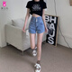 缘梦韵高腰牛仔短裤女夏季2025年新款设计感a字超短裤薄款显辣妹热裤 9893浅蓝 L