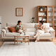 Genji Wood Language Fabric Sofa Modern Simple Home Living Room Straight Row Sofa White Down Sofa Three-Seater | Jingcang Style
