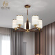 Kupfer Herz Holzholz neuer chinesischer Kronleuchter LED Simple Wohnzimmer Licht Atmosphärische schwarze Walnuss-Holz Restaurant Schlafzimmer Leuchthotel Villa Kronleuchter J9716-6 Kopf [mit drei Farben Glühbirne]