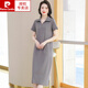 皮尔卡丹（pierre cardin）Polo领连衣裙纯棉女夏季翻领中长款宽松休闲大版显瘦时尚t恤裙子 紫色  9858款 M 100110斤