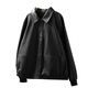 AEMAPE black leather jacket women's loose and slim spring and autumn new style lapel pu leather motorcycle jacket Hong Kong style jacket trendy black L -110-125Jin Jin equals 0.5 kg