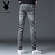花花公子（PLAYBOY）牛仔裤男夏季新款潮流时尚修身小脚裤子男士休闲韩版弹力长裤男装 灰色X-1157HH1048 32