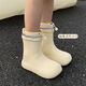 Thin Strips (Xixitiao) modische lässige Eltern-Kind-Wasserstiefel Vier Jahreszeiten Universal INS Trendy Creative Water of Waservoy String-Krawattenstiefel für Frauen Milch gelbe Einzelschicht [kreatives wasserdichtes Spleißen] 40-41