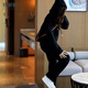 Majiaomei (Majiaomei) sweatshirt women's casual sports suit for women 2025 spring and autumn new women's clothing Korean loose slim hooded top for women 9708 black (zipper) XL
