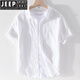 Jeep Spirit Herren-Wäsche Revers kurzärmeliges T-Shirt Lose Revers Top mit einer Krawatte mit einer Krawatte aus Baumwollwäsche Sommerkleidung 9711 Blau dunkle Farbe L.