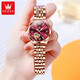 OLEVS Swiss certified brand watch women's mechanical watch fully automatic waterproof luminous women's watch hollow diamond-set fashion watch OLEVS-6636-steel belt rose shell red surface