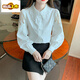 
First-diameter embroidered cotton shirt for women 2025 autumn new fashion embroidered white shirt loose versatile long-sleeved top CY9227 Black S [Suggested 75-95Jin [Jin equals 0.5 kg]]