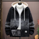 Zhiduoduo Chaqueta con capucha falsa de dos piezas para hombres Autumn and Winter Style Plus Velvet Dephinim Jacket para hombres Adolescentes American Retro Algody Ropa 9855 Negro más terciopelo 10xl m Aproximadamente 90-105 Jin [Jin equivale a 0.5 kg] se puede usar