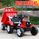 Hongsida children's electric tractor toy car can sit on children's electric car four-wheel can sit on children's electric car for children China Red | 6V7A battery + hydraulic tipping bucket + remote control