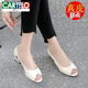 Cartelo 2025 Sommer echtes Leder dicker Fisch Fisch Mund Sandalen für Frauen Neue Mode vielseitige weiche Mid-Heel-Single-Schuhe für Frauen im Off-Weiß 36 36