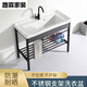 
XMSJ balcony washing sink ceramic washing basin stainless steel bracket washing basin washing sink with washboard balcony ultra-deep washing tank 80cm 1048 single basin with drainage