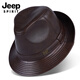 JEEP SPIRIT Genuine Leather Hat Men's Autumn and Winter Jazz Hat for Middle-aged and Elderly Cowhide Gentleman Hat Shanghai Beach Hat Outdoor Dad Hat Cowhide Brown Medium Size XL (57-58cm)