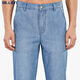 Milliards de jeans droits lâches minces de taille haute de taille moyenne oblique insert grande poche facile à porter pantalon long décontracté J11718 718 Bleu clair taille haute 76 longueur intérieure 32 (2,52 pieds)