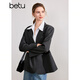 Betu women's autumn new suit lapel fashionable versatile silhouette suit jacket 2408T59 charcoal gray S