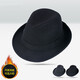 apatia hat autumn and winter top hat men plus wool warm middle-aged and elderly British jazz hat women gentleman black retro L146 plus velvet dark gray 57cm